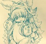  :3 animal_ears eyebrows_visible_through_hair fangs furry highres looking_at_viewer made_in_abyss mitsuba-sama_(milkba-ng) nanachi_(made_in_abyss) open_mouth simple_background sketch solo upper_body 