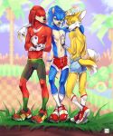  anthro canine clothed clothing denim_shorts echidna fox hale. hedgehog knuckles_the_echidna male mammal miles_prower monotreme shorts sonic_(series) sonic_the_hedgehog topless 