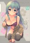  ayuest ayuya bra cleavage kantai_collection open_shirt pantsu seifuku suzuya_(kancolle) sweater thighhighs undressing 