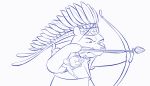  &gt;:d 2015 aiming arrow bear blue_and_white bottomless bow_(weapon) clothed clothing digital_drawing_(artwork) digital_media_(artwork) disney duo feathers fist headwear holding_object holding_weapon kangaroo mammal marsupial monochrome one_eye_closed open_mouth open_smile pooh_bear raised_arm ranged_weapon roo_(winnie_the_pooh) simple_background smile snacknite weapon white_background winnie_the_pooh_(franchise) 