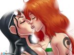  2girls ass black_hair blonde_hair breast_press breasts eyes_closed hand_on_back hips kiss legs medium_breasts multiple_girls nami_(one_piece) nico_robin nipples nude on_to one_piece yuri 