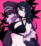  black_hair breasts choker jacket large_breasts long_hair looking_at_viewer mao_(expuella) navel solo sports_bra tales_of_(series) tales_of_berseria velvet_crowe yellow_eyes 