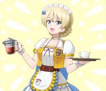  :d alternate_costume apron bangs blonde_hair blue_bow blue_eyes bow bow_choker braid choker coco's commentary cup darjeeling emblem english eyebrows_visible_through_hair frilled_apron frilled_skirt frills girls_und_panzer hair_bow holding holding_tray jacket large_bow layered_skirt looking_at_viewer maid_headdress name_tag omachi_(slabco) open_mouth puffy_short_sleeves puffy_sleeves shirt short_hair short_sleeves skirt smile solo st._gloriana's_(emblem) teacup teapot tied_hair tray twin_braids upper_body waist_apron waitress white_apron white_shirt white_skirt wristband yellow_choker yellow_jacket 