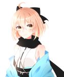  blonde_hair bluah dress fate/extra ribbon sakura_saber short_hair smile yellow_eyes 