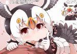  &gt;_&lt; :d atlantic_puffin_(kemono_friends) bar_censor bird_tail black_jacket blush_stickers censored cheek_bulge eyebrows_visible_through_hair fellatio gloves head_wings hetero index_finger_raised jacket kemono_friends long_sleeves multicolored_hair multiple_girls open_mouth oral partially_translated penis pleated_skirt red_eyes short_hair skirt smile tail tanaka_kusao translation_request tufted_puffin_(kemono_friends) white_gloves white_hair white_skirt 