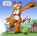  ambiguous_gender anthro bear blue_sky breasts building destruction duo english_text featureless_breasts feline female jewelry kung_fu_panda macro mammal master_tigress micro mountain necklace nude panda po shieltar sky smile solo_focus text tiger tree 