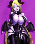  blonde_hair demon_girl dominatrix green_eyes looking_at_viewer naughty_face solo succubus 