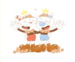  2018 animate_inanimate animated brothers clothing crown cuphead_(character) cuphead_(game) eyes_closed flower footwear gloves hug humanoid male mugman nokcha-matcha not_furry object_head open_mouth plant sibling simple_background video_games 