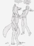  canine clothed clothing female fox human imminent_vore knife male mammal simple_background size_difference standing strega teeth torn_clothing traditional_media_(artwork) vore were werewolf white_background wounded 