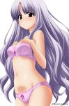  absurdres azmaria_hendric bra breasts chrono_crusade cleavage hands_on_own_chest highres long_hair medium_breasts navel panties pink_bra pink_panties red_eyes silver_hair smile solo sugimura_tomokazu underwear underwear_only 