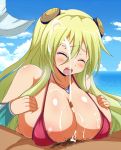  1girl afuro blonde_hair blue_eyes breasts cum cum_on_body cum_on_breasts cum_on_upper_body fuji-san large_breasts mermaid monster_girl muromi-san namiuchigiwa_no_muromi-san nipples nude paizuri pov pov_eye_contact tagme uncensored 