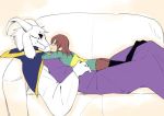  amakagew ambiguous_gender anthro asriel_dreemurr_(god_form) black_sclera boss_monster caprine chara_(undertale) clothed clothing fur goat horn human human_on_anthro interspecies male mammal robe shoulder_cape size_difference undertale video_games white_fur 天影 