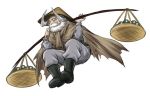  akatsuki_akira beard boots cape carrying_pole facial_hair from_below full_body hat horns juuni_taisen looking_at_viewer looking_down male_focus official_art old_man rice_hat simple_background tsujiie_sumihiko white_background 