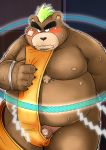  2018 anthro ashigara bear belly blush brown_hair clothing fundoshi hair japanese_clothing male mammal moobs nipples norataro overweight overweight_male penis solo tokyo_afterschool_summoners underwear 