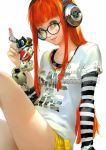  artist_name atlus catherine_(game) glasses headphones highres jpeg_artifacts keychain koromaru kuma_(persona_4) long_hair looking_at_viewer morgana_(persona_5) official_art orange_hair parted_lips persona persona_3 persona_4 persona_5 sakura_futaba sheep short_shorts shorts smile soejima_shigenori solo undershirt 