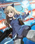  animal_ears artist_request ass_visible_through_thighs blonde_hair blush buttons cat_ears cat_tail glasses gun long_hair machine_gun magic official_art panties panties_under_pantyhose pantyhose perrine_h_clostermann strike_witches striker_unit tail underwear weapon white_panties world_witches_series yellow_eyes 