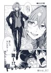  2boys :d androgynous astolfo_(fate) bangs blush bolo_tie braid check_translation chevalier_d'eon_(fate/grand_order) collared_shirt comic commentary_request covering_mouth dress_shirt embarrassed eyelashes fang fate/apocrypha fate/grand_order fate_(series) flower formal fujimaru_ritsuka_(male) furrowed_eyebrows greyscale hair_between_eyes hair_intakes hair_over_shoulder hair_ribbon half-closed_eyes hand_to_own_mouth hat highres long_braid long_hair long_sleeves looking_at_viewer looking_down male_focus monochrome multicolored_hair multiple_boys nose_blush ohara_hiroki open_mouth outside_border own_hands_together pants parted_bangs petals raised_eyebrows ribbon shirt shocked_eyes shoes short_hair_with_long_locks single_braid smile sound_effects speech_bubble square_mouth standing suit surprised sweat sweatdrop swept_bangs translation_request twitter_username two-tone_hair waistcoat wavy_hair wavy_mouth wide-eyed wing_collar |_| 