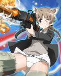  aiming animal_ears anti-tank_rifle artist_request ass_visible_through_thighs blue_eyes bow bow_panties brown_hair cat_ears hair_ribbon long_hair lynette_bishop official_art one_eye_closed panties ponytail ribbon solo strike_witches striker_unit underwear white_panties world_witches_series 