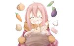 blush food gloves kagamihara_nadeshiko long_hair pink_hair sanpo white yuru_camp 