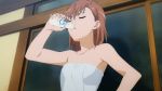  10s 1girl animated animated_gif brown_hair drinking female food milk misaka_mikoto short_hair solo to_aru_kagaku_no_railgun to_aru_kagaku_no_railgun_s to_aru_majutsu_no_index towel 
