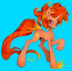  blazewind_(mlp) cutie_mark equine female fire hair horn looking_at_viewer mammal my_little_pony orange_eyes orange_hair slugbox solo tongue tongue_out unicorn 