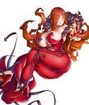  1girl ass astaroth_(taimanin_asagi) bare_shoulders breasts cleavage curvy dress female fire grin huge_ass huge_breasts lilith-soft long_hair looking_at_viewer magic no_bra partially_visible_vulva potion_(moudamepo) red_hair shiny shiny_skin sideboob simple_background smile solo taimanin_(series) taimanin_asagi taimanin_asagi_battle_arena thick_thighs thighs white_background yellow_eyes 
