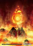  bai_ye_liang cave copyright_name elements fire floating floating_object force_of_will heat molten_rock no_humans official_art rock volcano 