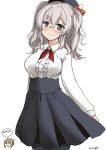  beret bespectacled black_hat black_legwear black_skirt glasses grey_eyes hair_between_eyes hat hinase_(jet_hearts) kantai_collection kashima_(kantai_collection) katori_(kantai_collection) kerchief long_hair long_sleeves meme_attire multiple_girls pantyhose pleated_skirt red_neckwear shirt silver_hair simple_background skirt smile two_side_up virgin_killer_outfit white_background white_shirt 