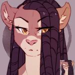  animated anthro dreadlocks feline female hair hair_over_eye lion looking_at_viewer mammal one_eye_closed pink_nose simple_background smile solo trinanya wink 