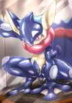  3_fingers 3_toes amphibian anthro balls digital_drawing_(artwork) digital_media_(artwork) drone feet greninja hi_res kinakomochi_199 long_tongue male mammal nintendo nude penis pok&eacute;mon pok&eacute;mon_(species) rubber shiny solo toes tongue video_games 