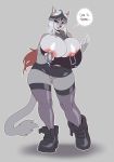  anthro beckoning big_breasts boosterpang breasts canine clothing english_text feline female footwear huge_breasts hybrid hyper hyper_breasts legwear mammal nipple_piercing nipples piercing pussy shoes solo standing stockings text thick_thighs tight_clothing voluptuous 