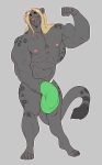  anthro blonde_hair boosterpang bulge clothing feline flexing hair hand_on_bulge huge_bulge looking_at_viewer male mammal mostly_nude muscular muscular_male pecs penis_outline smile solo standing underwear 