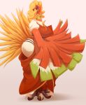  2018 anthro beak big_breasts breasts clothing digital_media_(artwork) female ho-oh hurikata legendary_pok&eacute;mon looking_at_viewer nintendo non-mammal_breasts pok&eacute;mon pok&eacute;mon_(species) simple_background solo thick_thighs video_games 