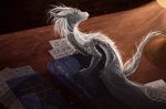  2018 claws detailed_background digital_media_(artwork) dragon female feral grey_scales hair horn membranous_wings scales scalie smile solo telleryspyro western_dragon white_hair wings yellow_eyes 
