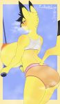 2018 anthro big_breasts big_butt blush breasts breath butt clothing exposed_breasts female gym hi_res huge_breasts mammal nintendo nipples open_mouth opqhlak pichu pok&eacute;mon pok&eacute;mon_(species) rodent shirt shorts side_boob sweat tank_top thick_thighs tongue top video_games wardrobe_malfunction 