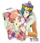  1girl aisha_(saga) chimaki_(impressiveanarchy) commentary_request eyebrows_visible_through_hair green_eyes hat jamil_(romancing_saga) long_hair open_mouth orange_hair romancing_saga_minstrel_song saga short_hair smile 