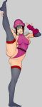  1girl artist_request asian ass black_hair breasts capcom cosplay curvy female han_juri hat legs_up leotard looking_at_viewer middle_finger no_bra partially_visible_vulva short_hair simple_background solo standing street_fighter thong_leotard vega vega_(cosplay) 
