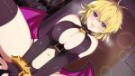  1girl breast_squeeze breasts cleavage framed_breasts huge_breasts naughty_face open_mouth ryouna_(senran_kagura) senran_kagura senran_kagura_(series) solo succubus thighhighs 