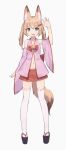 :d animal_ear_fluff animal_ears arm_at_side arm_up bangs bare_shoulders bell black_footwear blonde_hair blue_eyes bow detached_sleeves eyebrows_visible_through_hair fang fox_ears fox_tail full_body geta hair_ornament hairclip hand_up highres jingle_bell kemomimi_oukoku_kokuei_housou legs_apart long_hair long_sleeves looking_at_viewer mikoko_(kemomimi_oukoku_kokuei_housou) miniskirt navel open_mouth pigeon-toed red_bow red_skirt ribbon-trimmed_legwear ribbon_trim shone simple_background skirt smile solo standing tail tareme thighhighs twintails white_background white_legwear wide_sleeves zettai_ryouiki 