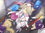  3girls bottle can garbage_can glasses imu_(senran_kagura) multiple_girls senran_kagura senran_kagura_(series) shuriken skirt solo weapon 