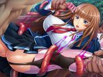  1girl aoi_nagisa_(metalder) ass blue_eyes breasts brown_hair curvy female hetero huge_ass huge_breasts koukawa_asuka lilith-soft long_hair multiple_boys school_uniform shiny_skin skirt sweat taimanin_(series) taimanin_asagi taimanin_asagi_3 taimanin_asagi_battle_arena tentacle you_gonna_get_raped 