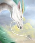  blue_hair digital_media_(artwork) dragon eastern_dragon fur green_eyes hair haku_(spirited_away) horn muns11 white_fur 