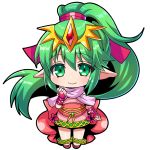  bracelet cape chibi chiki circlet dress fire_emblem fire_emblem:_monshou_no_nazo full_body green_eyes green_hair hair_ornament jewelry long_hair makokb mamkute pink_dress pink_legwear pointy_ears ponytail short_dress side_slit solo tiara transparent_background 