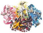  claws deviantart_username dialga eye_contact gen_4_pokemon giratina green_eyes legendary_pokemon looking_at_another looking_away monster multicolored multicolored_background no_humans palkia pokemon pokemon_(creature) red_eyes signature simple_background twarda8 white_background 