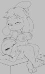  animal_crossing anthro big_breasts breasts canine digital_media_(artwork) duo female isabelle_(animal_crossing) kissing_butt male male/female mammal nintendo nipples purple_yoshi_draws simple_background thick_thighs video_games 