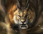  black_lips digital_media_(artwork) feline feral fur horn hybrid mammal muns11 pink_eyes solo tan_fur teeth 