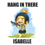  2018 animal_crossing anthro burgerkiss canine clothing digital_media_(artwork) dog english_text eyes_closed female gun hi_res isabelle_(animal_crossing) mammal nintendo open_mouth playerunknown&#039;s_battlegrounds ranged_weapon shih_tzu solo text video_games weapon 