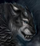  black_lips black_nose blue_eyes digital_media_(artwork) feline feral horn mammal muns11 solo whiskers 
