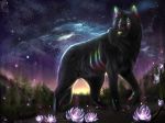  black_fur canine detailed_background digital_media_(artwork) feral fur mammal muns11 outside sky solo star starry_sky twilight wolf yellow_nose 