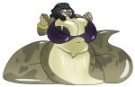  2018 absurd_res alternate_version_at_source anthro areola belly big_belly big_breasts black_hair blush bottomless bra breasts brown_eyes cleavage clothed clothing digital_media_(artwork) eyeshadow fangs female hair hi_res huge_breasts jewelry makeup nadiya naga navel nipple_bulge nipples partially_clothed pussy reptile scalie simple_background snake solo turismoturbo underwear voluptuous wide_hips 